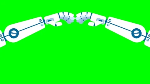 Robot arms appear on either side and join in the center of the screen. AI hands Stock Footage 255016709
