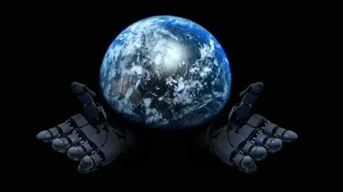 Robot Arms Open Palms And Show Earth Stock Footage 157585515