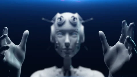 Robot with arms outstretched in close-up. focus on arms Video stock 237415062