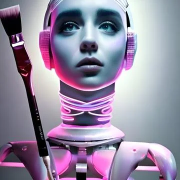 Robot art concept robot with beautiful human face cyborg futuristic artificial Stock Illustration