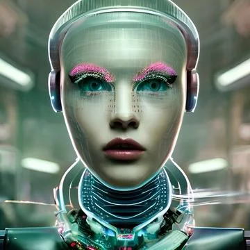Robot art concept robot with beautiful human face cyborg futuristic artificial Stock Illustration