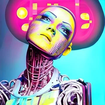 Robot art concept robot with beautiful human face cyborg futuristic artificial  Stock Illustration