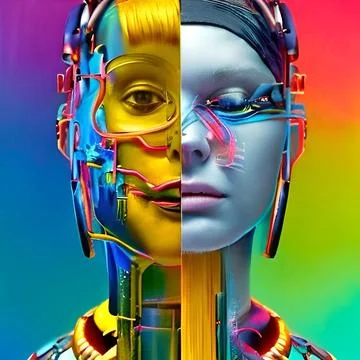 Robot art concept robot with beautiful human face cyborg futuristic artificial Stockillustratie