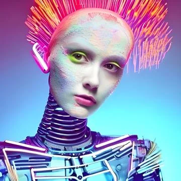 Robot art concept robot with beautiful human face cyborg futuristic artificial Stock Illustration