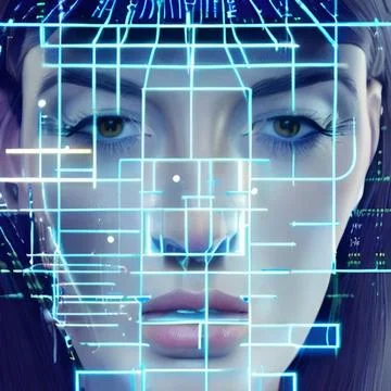 Robot art concept robot with beautiful human face cyborg futuristic artificial Stock Illustration