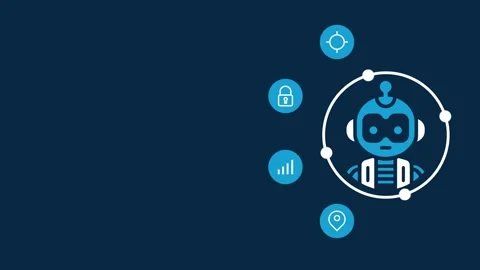 Robot artificial intelligence animation with technology icon Video stock 303358350