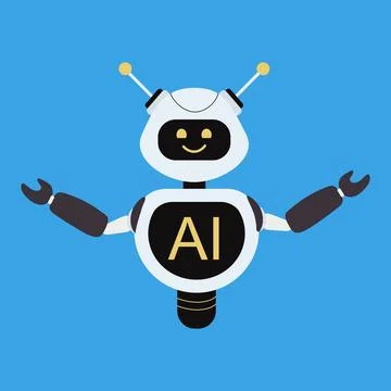 Robot with artificial intelligence on a blue Stock Illustration