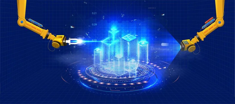 Robot with artificial intelligence create design house or home, architecture  Stock Illustration