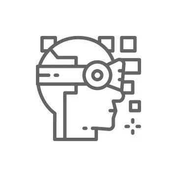 Robot, artificial intelligence, virtual reality helmet line icon. イラスト素材