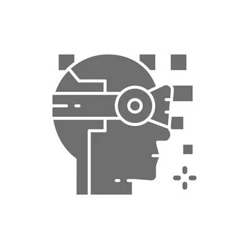 Robot, artificial intelligence, virtual reality helmet grey icon. Illustrazione stock
