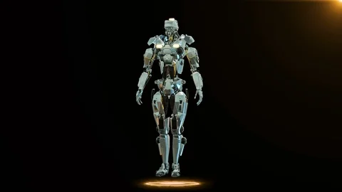 Robot assembling from scattered parts, Cyber Mech rotating on black background Stock Footage 87766718