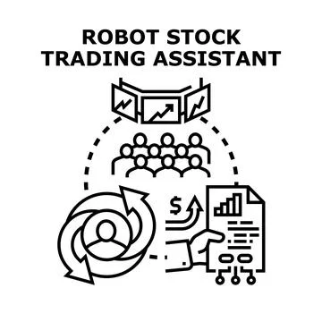 Robot assistant automating stock trading investment process Stock Illustration