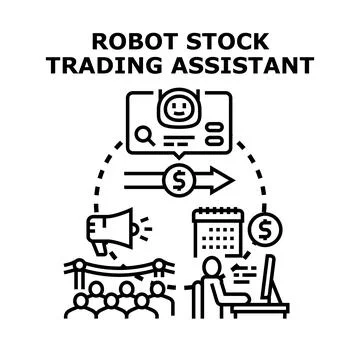 Robot assistant automating stock trading investment process Stock Illustration