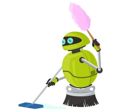 Robot assistant cleaning floor vector flat icon Ilustración de archivo