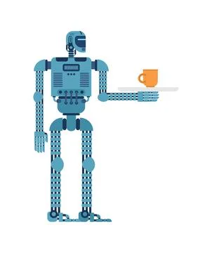 Robot assistant holding a cup. Illustration symbolizing artificial intellig.. Illustrazione stock