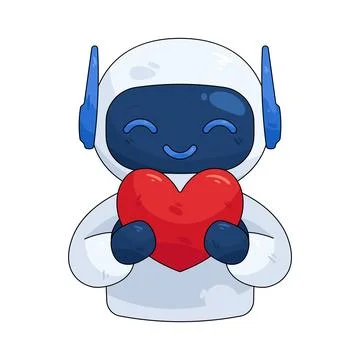 Robot assistant holding a red heart Stock Illustration
