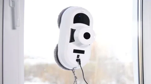 Robot assistant at home for cleaning windows Stock Footage 149265364