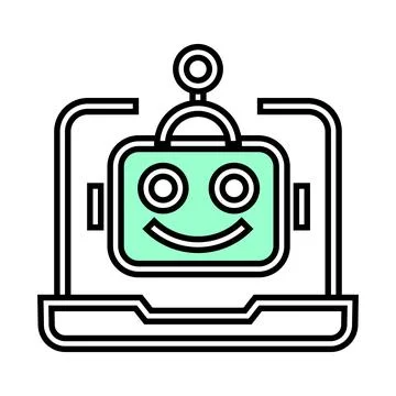 Robot Assistant Icon of Cartoon Like Mint Green Face with Antenna Displayed Stock Illustration