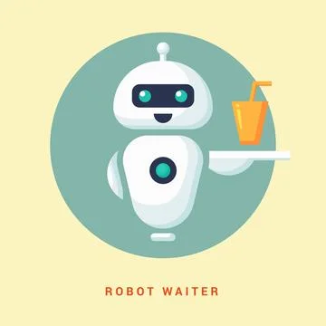 Robot assistant icon on flat style. Android human assistant. Waiter automation Stock Illustration
