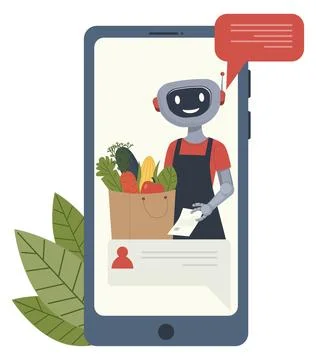 Robot Assistant on Mobile Grocery App Stockillustratie