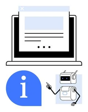 Robot Assistant Offering Online Information and Support via Computer Interface Stock Illustration