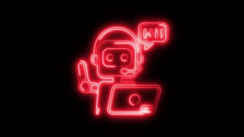 Robot Assistant Outline Icon in HD Video Neon Animation Stock Footage 304507843