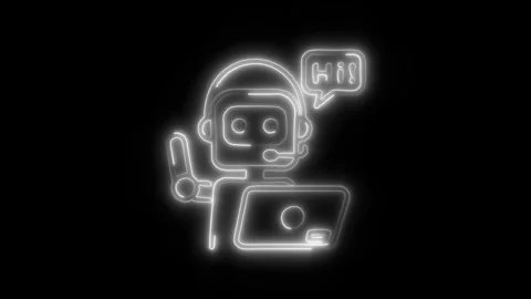 Robot Assistant Outline Icon in HD Video Neon Animation Stock-Footage 304507880