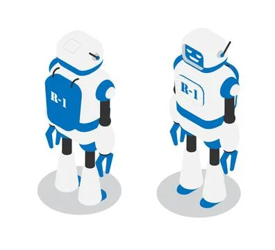 Robot assistant in production conveyor line, smart industrial assistant bac.. Ilustración de archivo