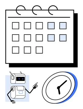 Robot Assistant Scheduling with Calendar and Clock for Time Management in F.. Illustration