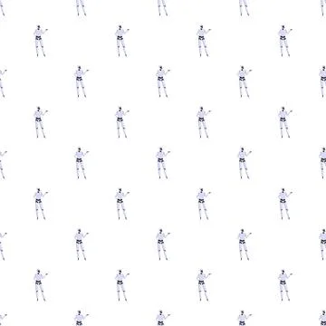 Robot assistant standing in seamless pattern on white background Stock Illustration