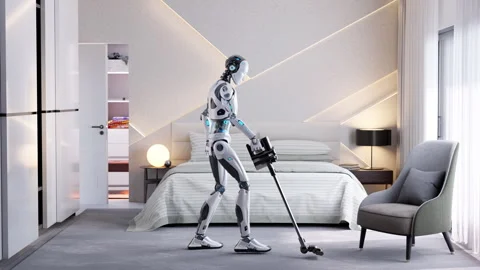 Robot assistant vacuuming Vidéo 260470531