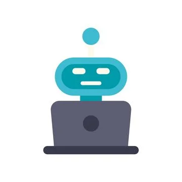 Robot assistant working on laptop artificial intelligence concept Illustrazione stock