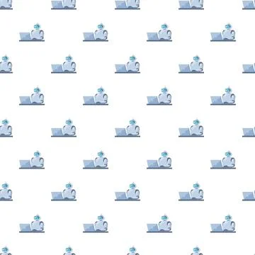 Robot assistant working on laptop seamless pattern Stock Illustration