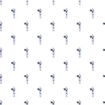 Robot assistant working on laptop seamless pattern Illustrazione stock