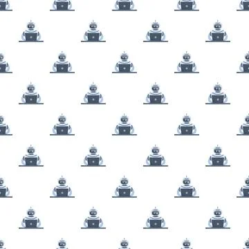 Robot assistant working on laptop seamless pattern Stock Illustration