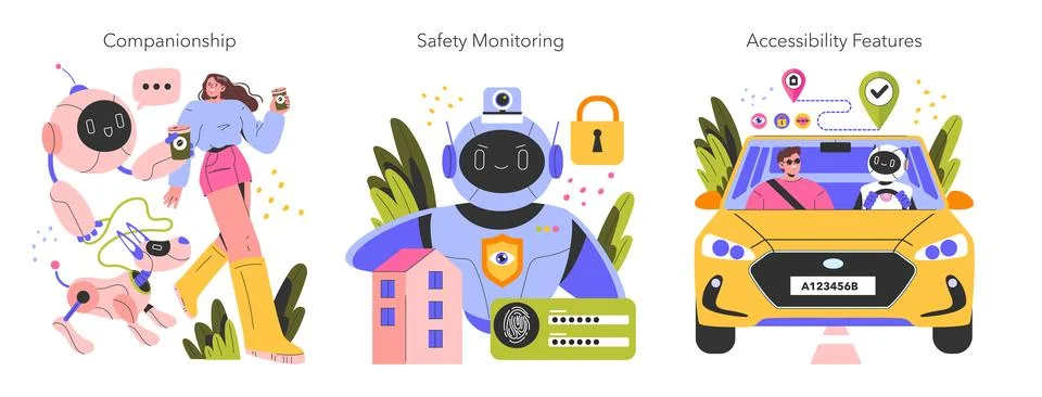 Robot Assistants. Flat Vector Illustration Stock Illustration