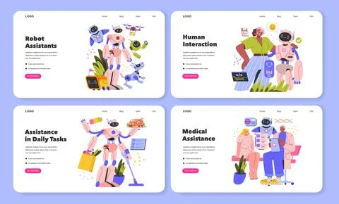 Robot Assistants. Flat Vector Illustration Stock Illustration