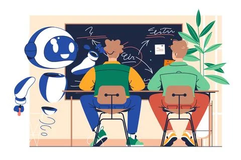 Robot Assisted Learning Stock Illustration