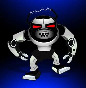 Robot attack warrior with red eyes Stock Illustration