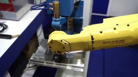 Robot automatic hand in spot welding process Stock Footage 80875551