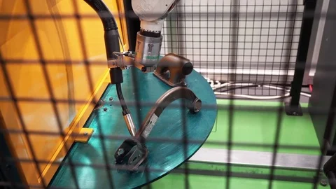 Robot automatic hand in spot welding process Stock Footage 80895813