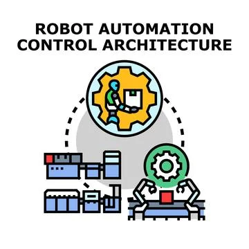 Robot automation control architecture overseeing industrial process Stock Illustration