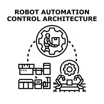 Robot automation control architecture overseeing industrial process Stock Illustration