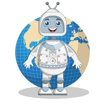 A robot on the background of the globe. Stock Illustration