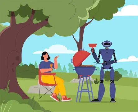 Robot at barbecue vector concept Illustrazione stock
