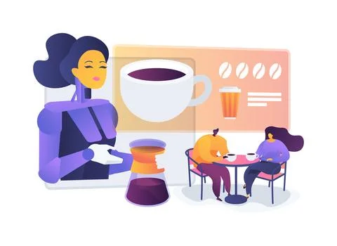 Robot Barista abstract concept vector illustration. イラスト素材