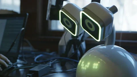 Robot Being Programmed using Software Stock Footage 147359497