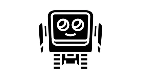 Robot big expressive eyes glyph icon animation Stock Footage 326140046