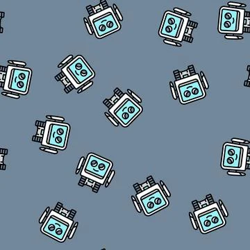 Robot big expressive eyes vector seamless pattern Stock Illustration