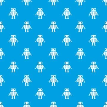 Robot with big eyes pattern seamless blue 스톡 일러스트